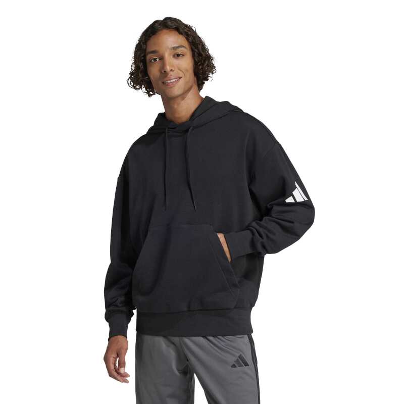Adidas Essentials Loose-Fit 3 Bar Logo French Terry Siyah Erkek Sweatshirt - Adidas