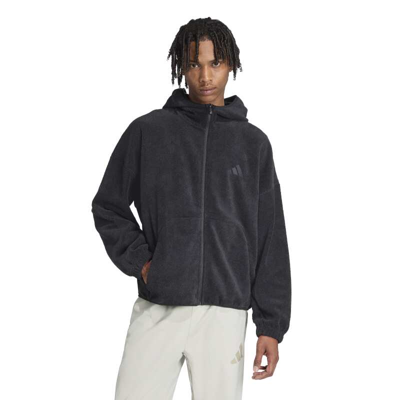 Adidas Future Icons Small Logo Low Pile Fleece Full-Zip Siyah Erkek Sweatshirt - Adidas