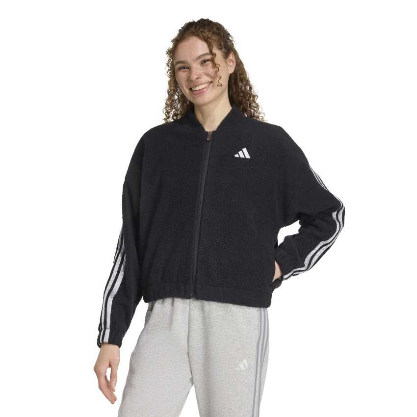 Adidas Holiday High Pile Fleece Full-Zip Siyah Kadın Sweatshirt - 1