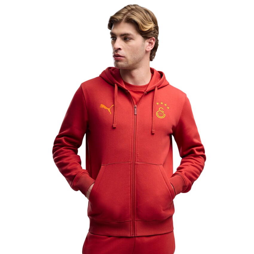 Puma Galatasaray FtblESSENTIALS Kapüşonlu Sarı-Kırmızı Erkek Sweatshirt - 1