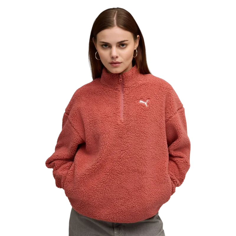 Puma Essentials Elevated Comfort Half-Zip Crew Kırmızı Kadın Sweatshirt 