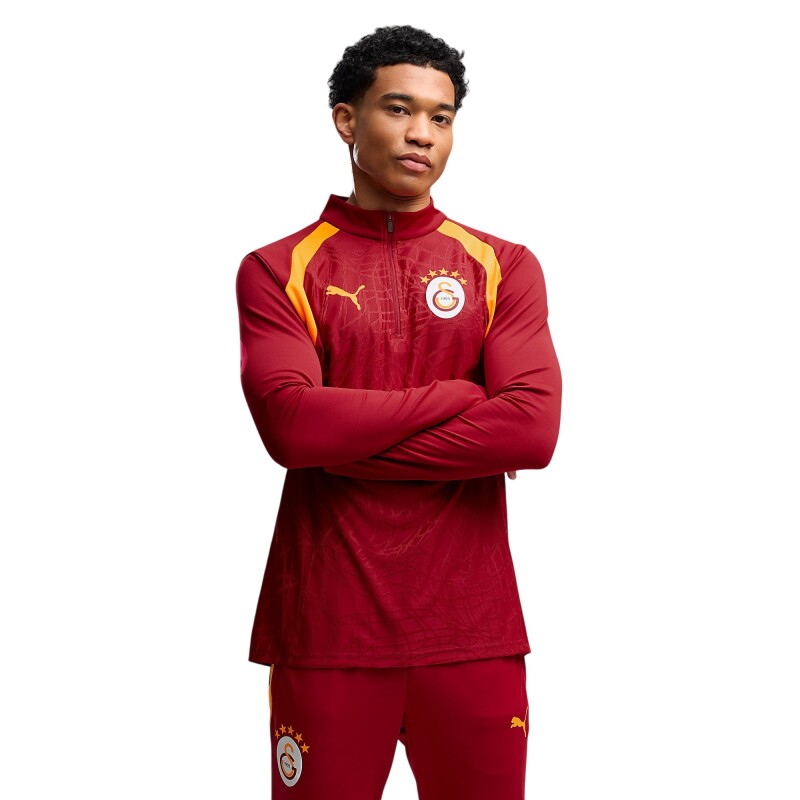Puma Galatasaray Fermuarlı Dar Kesim Antrenman Sarı-Kırmızı Erkek Eşofman Üstü - Puma