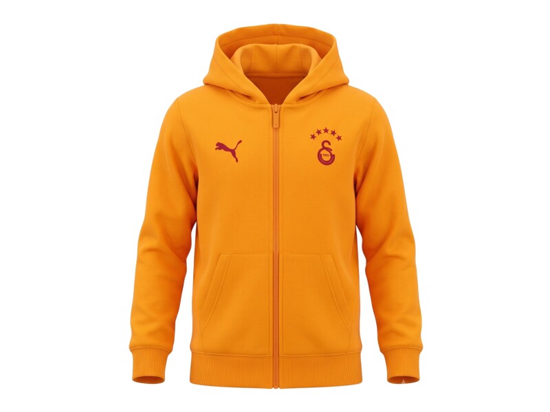 Puma Galatasaray FtblESSENTIALS Genç Kapüşonlu Sarı-Kırmızı Çocuk Sweatshirt - Puma