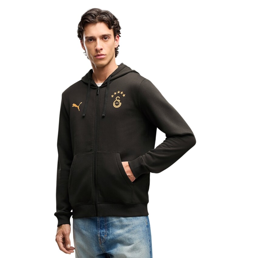 Puma Galatasaray FtblESSENTIALS Kapüşonlu Siyah Erkek Sweatshirt - 1