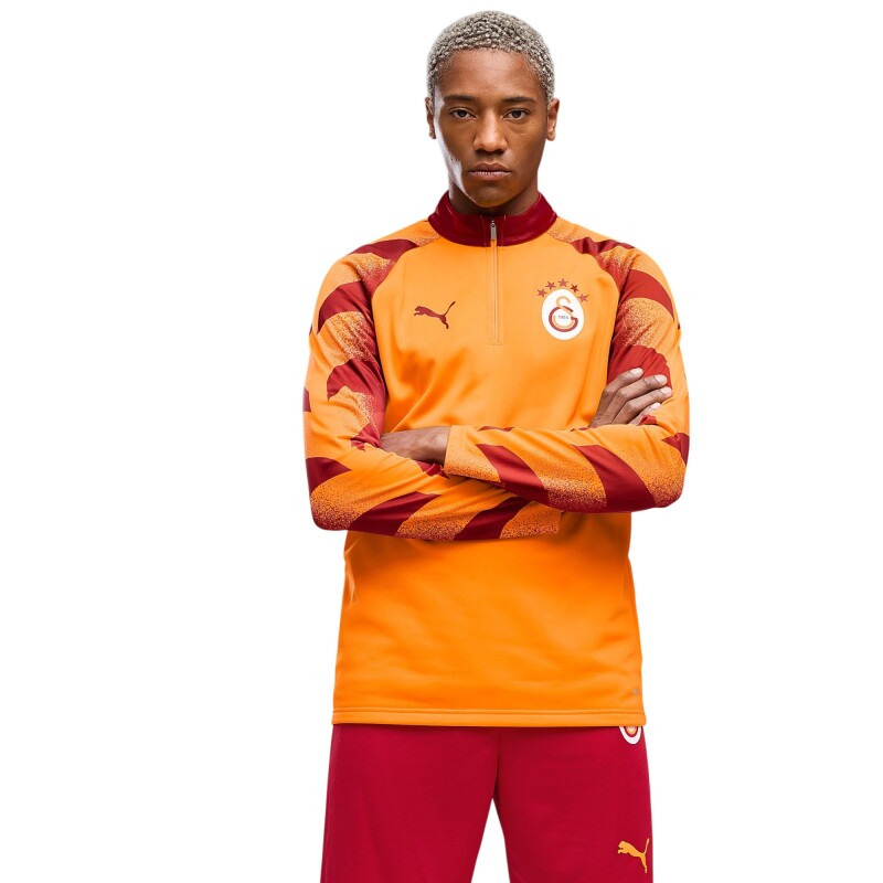 Puma Galatasaray Warm Up 1/4 Zip Top Sarı-Kırmızı Erkek Eşofman Üstü - Puma