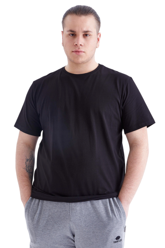 Tommy Life Battal O Yaka Siyah Erkek Tshirt - Tommy Life