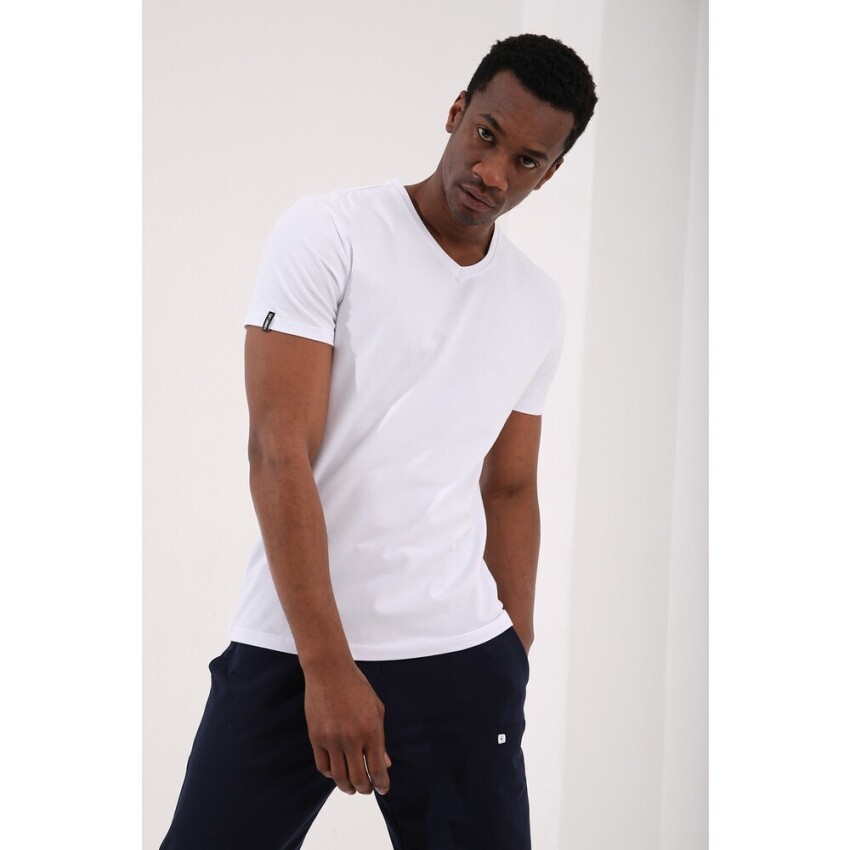 Tommy Life V Yaka Beyaz Erkek Tshirt - 3