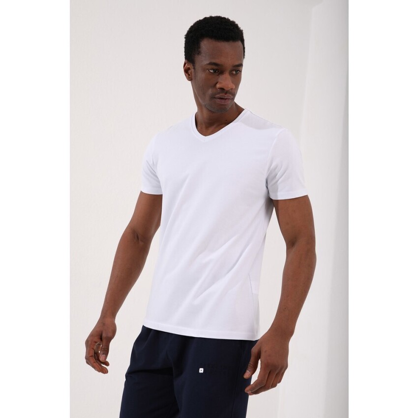 Tommy Life V Yaka Beyaz Erkek Tshirt - 4