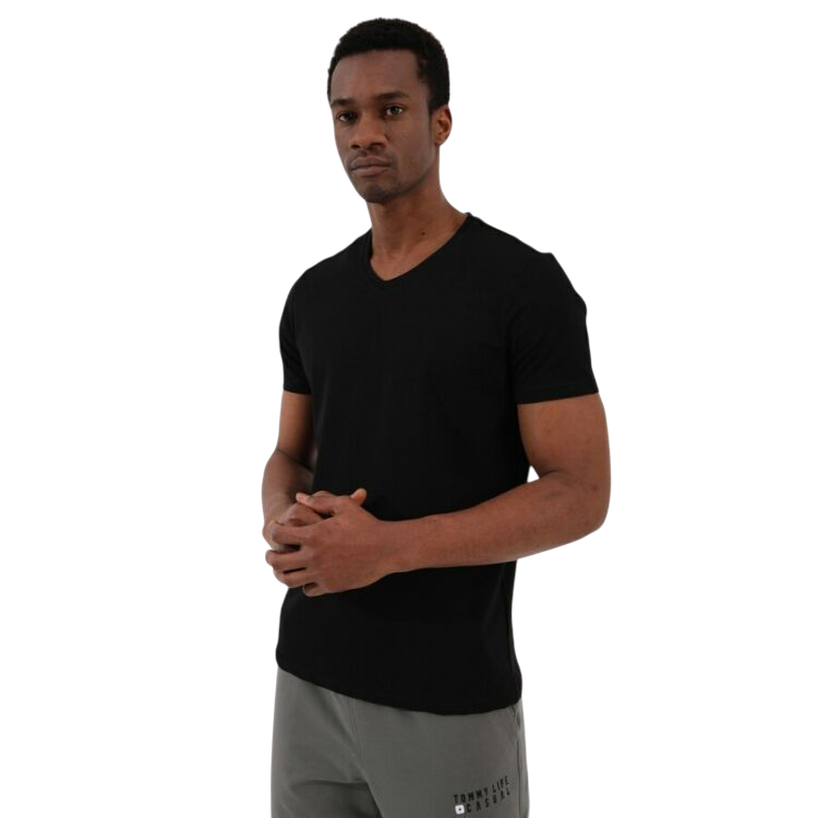 Tommy Life ERKEK T-SHİRT V YAKA SİYAH Erkek Tshirt - 1