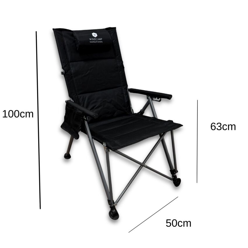 Windcamp Katlanır Premium Sırt Ayarlanabilir Siyah Unisex Kamp Sandalyesi - 5